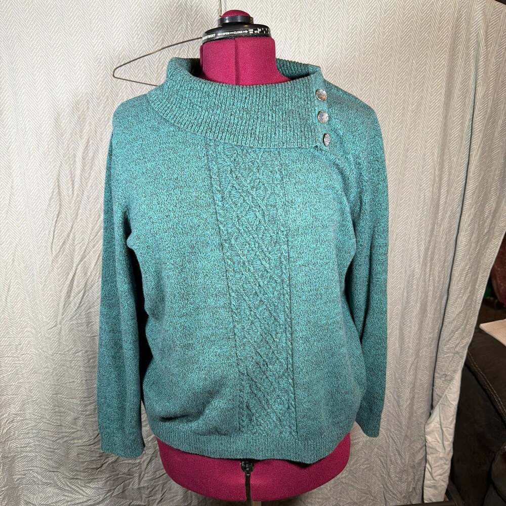 CJ Banks Plus Size 1X Teal Green Knit Sweater with  Button Neck